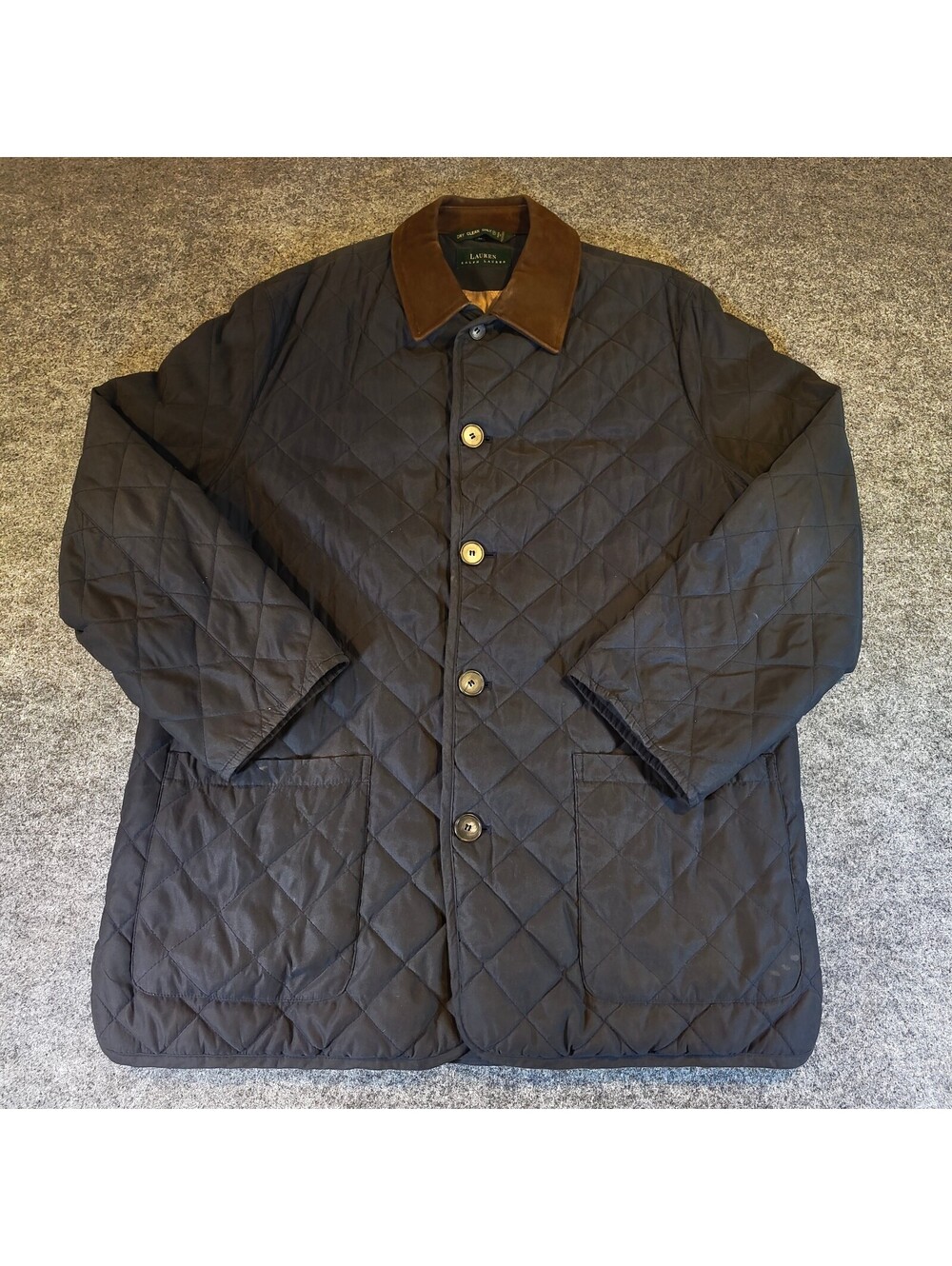 Lauren Ralph Lauren Quilted Barn Jacket Black Brown Corduroy Collar Men's Size L